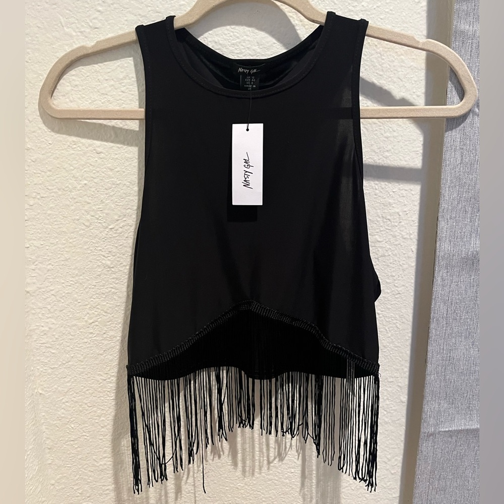 Black crop top w/ fringe